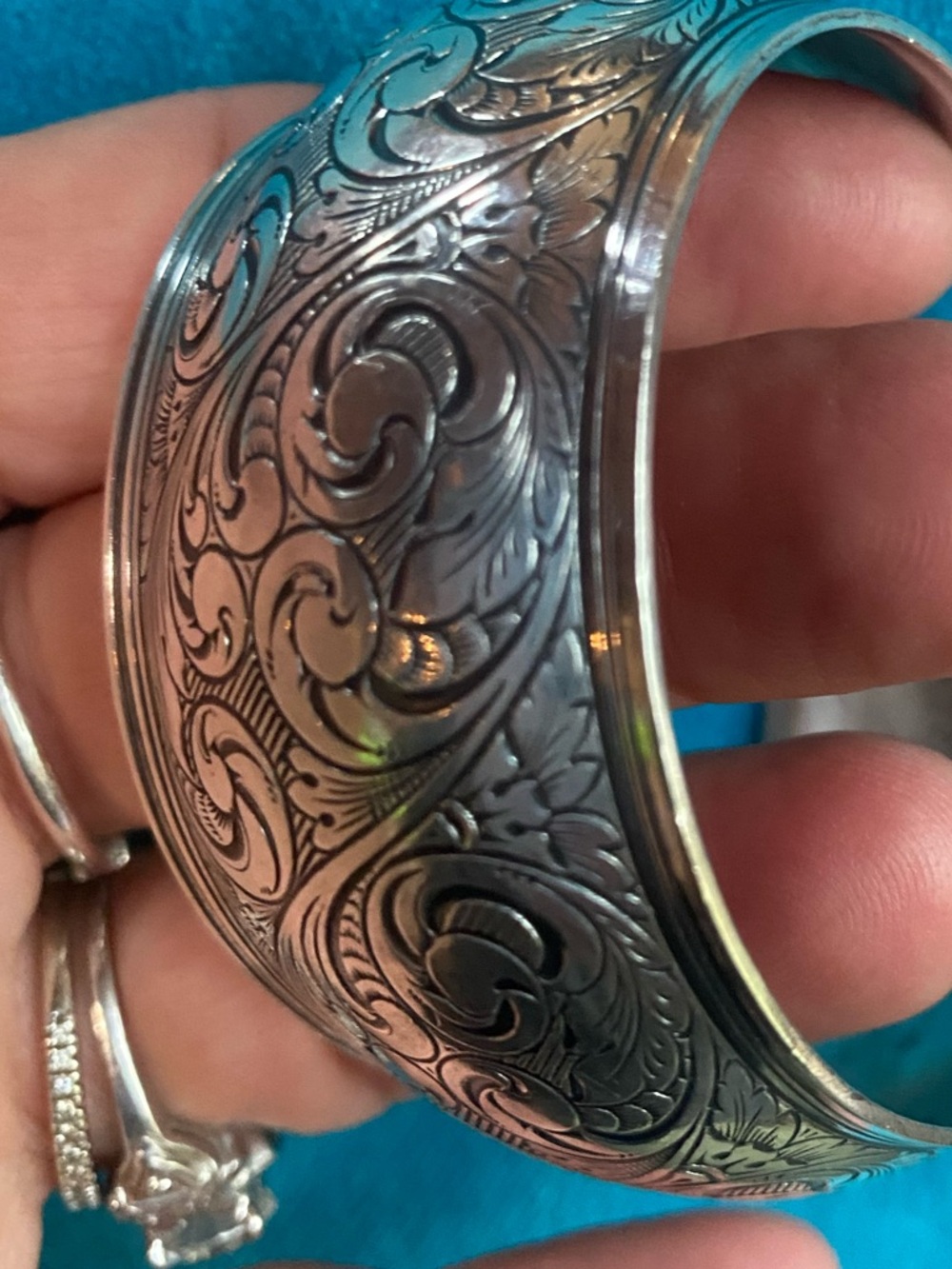 THOMAE 925 Sterling Silver Vintage Cuff Bracelet with Leaves Scrollwork 47 grams - Picture 7 of 8